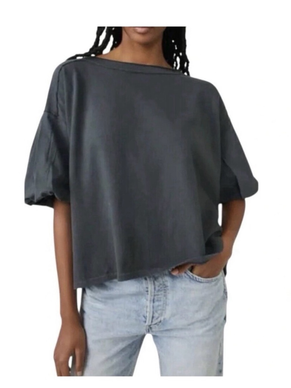 Free People Washed Black Boxy Short Sleeve Top - Women